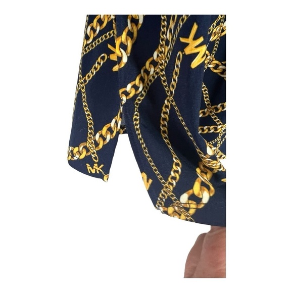 Michael Kors Split Neck Navy Gold Chain Top with Tulip Sleeve Size SP Casual - Picture 6 of 15